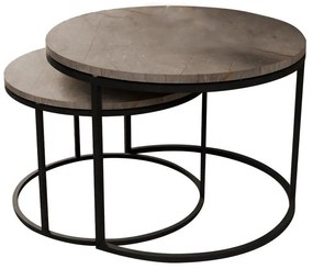 Coffee tables Solme set 2pcs grey marble melamine-black metal 75x75x45 εκ.