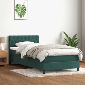 vidaXL Box Spring κρεβάτι με στρώμα σκούρο πράσινο 80x220εκ. Βελούδινο