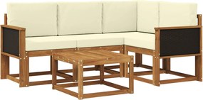 vidaXL Σειρά Καναπέ Εξωτερικού 5 pcs Φυσικό και Κρέμα Πολυεστέρας