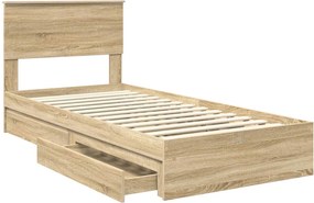 vidaXL Κρεβάτι Αποθήκης Δρύς Sonoma 90 x 190 cm Επεξεργασμένο Ξύλο