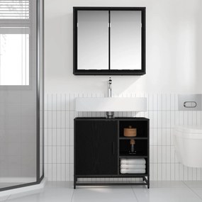 vidaXL Σετ Επίπλων Μπάνιου με ράφι 2 pcs Μαύρη Οξυά Επεξεργασμένο ξύλο