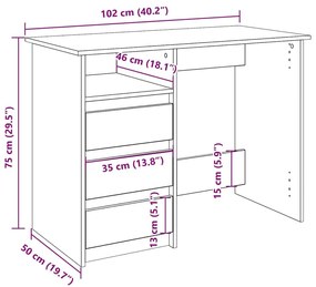 Γραφείο Μαύρο 102x50x75 εκ. από Επεξεργασμένο Ξύλο - Καφέ