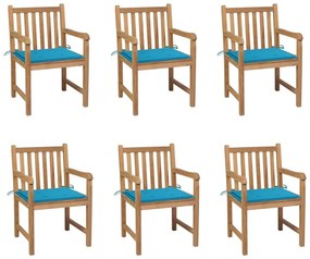 Καρέκλες Κήπου 6 τεμ. από Μασίφ Ξύλο Teak με Μπλε Μαξιλάρια - Μπλε