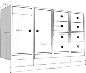 Stewehome Κονσόλα με ντουλάπι και συρτάρια Λευκό 40x130x40 cm