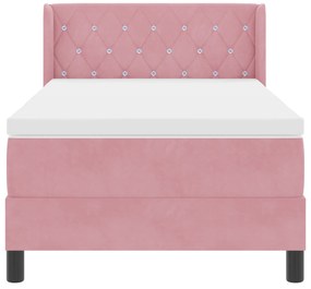 vidaXL Κρεβάτι Box Spring με Στρώμα  Ροζ 90x190 εκ. Βελούδο