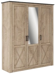 Τρίφυλλη Ντουλάπα Ρούχων VINCENT Oak Endgray Untreatad / Dark Concrete με Καθρέπτη 197x60x228.5