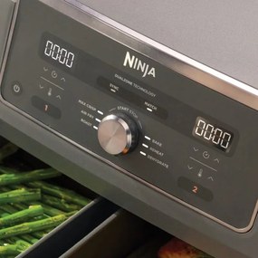 Διπλή φριτέζα με ζεστό αέρα Ninja DZ400EU, 9,5 l, 6 προγράμματα, Χρονοδιακόπτης, Ανεξάρτητες ζώνες, Γκρι