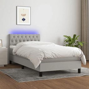 3133357 vidaXL Κρεβάτι Boxspring με Στρώμα &amp; LED Αν.Γκρι 90x190 εκ. Υφασμάτινο Γκρι, 1 Τεμάχιο