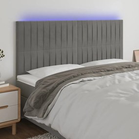 Κεφαλάρι Κρεβατιού LED Ανοιχτό Γκρι 160x5x118/128 εκ. Βελούδινο 3122716