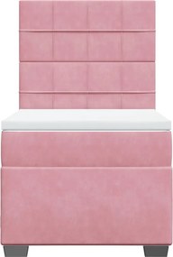vidaXL Κρεβάτι Boxspring με Στρώμα Ροζ 90x200 εκ. Βελούδινο