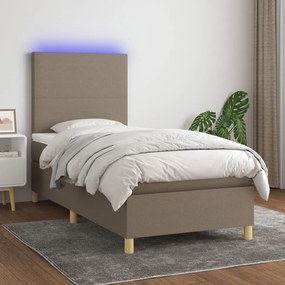 Κρεβάτι Boxspring με Στρώμα & LED Taupe 90x190 εκ. Υφασμάτινο
