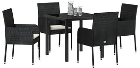 vidaXL Σέτ φαγητού για κήπο με μαξιλάρι 5 pcs Μαύρο Πολυ ράταν