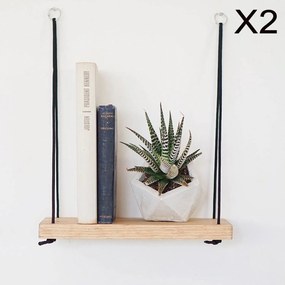 Σετ Ράφια Τοίχου Με Σχοινί &amp; Ξύλο Φυσικό Μαύρο 40x13x50 εκ.