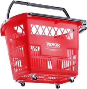 VEVOR Plastic Rolling Shopping Trolley Basket On Wheels 6PCS 39L with Handle Red