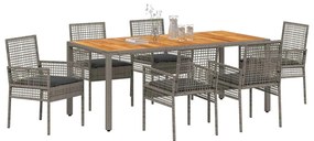 vidaXL Σετ Κήπου 7 Τεμαχίων  με Γκρι Μαξιλάρια, φτιαγμένο από Πολυ Ράττον.