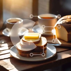 Σετ των 2 Intra Συλλεκτικό Ξύλινο Παζλ Plywood 4mm - Πρωινό με ψωμί, βούτυρο, καφέ και τσάι Σε Ξύλινο Κουτί - Διαστάσεις: 10x10 cm – 25 κομμάτια