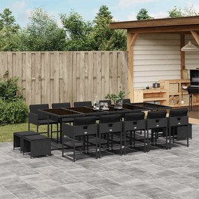 vidaXL Σετ Τραπεζαρίας Κήπου 15 τεμ Μαύρο από Συνθ. Ρατάν με Μαξιλάρια