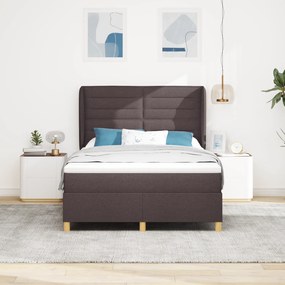 vidaXL Κρεβάτι Box Spring  με Στρώμα Σκούρο Καφέ 140x200 εκ. Ύφασμα