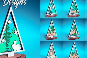 Σετ των 2 Intra απο ξύλο plywood 3mm-4mm πάχος - Χριστουγεννιάτικο Δέντρο Κοπή Laser | Χριστούγεννα Δίασταση 15x15 cm INTRAFABR-72023267