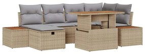 vidaXL Σετ Καναπέ Κήπου με μαξιλάρι 7 pcs Μπεζ Πολυ ράταν