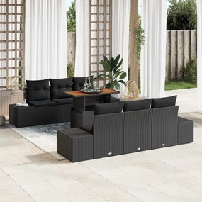 vidaXL Σετ κήπου  7 τεμαχίων με μαξιλάρια, μαύρο πολυρατάν