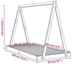 Πλαίσιο Παιδικού Κρεβατιού Μαύρο Τύπου Montessori 90 x 190 εκ. Μασίφ Ξύλο Πεύκου - Μαύρο