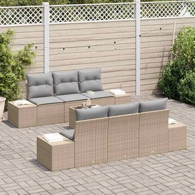 vidaXL Σετ Καναπέ Κήπου 7 pcs Μπεζ Πολυ ράταν