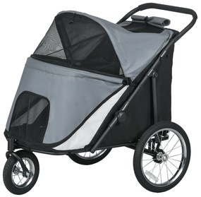 PawHut Καρότσι σκύλου, αναδιπλούμενο, ανακλινόμενο, μαξιλάρι ύπνου, ατσάλινο πλαίσιο, Γκρι/Μαύρο