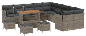 vidaXL Σετ Καναπέ Κήπου με μαξιλάρι 14 pcs Γκρι συνθετικό ρατάν