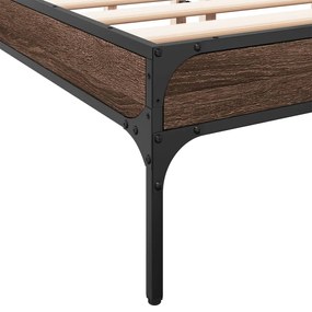 vidaXL Πλαίσιο Κρεβατιού Καφέ Δρυς 135x190 εκ. Επεξ. Ξύλο &amp; Μέταλλο