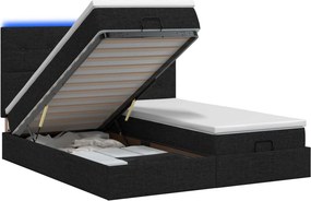 vidaXL Κρεβάτι Ottoman με Στρώμα και LED Μαύρο 180 x 200 cm Ύφασμα