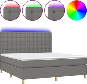 vidaXL Κρεβάτι Boxspring με Στρώμα &amp; LED Σκ.Γκρι 160x200 εκ Υφασμάτινο