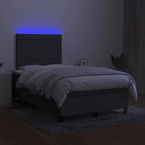 Κρεβάτι Boxspring με Στρώμα &amp; LED Σκ.Γκρι 120x190εκ. Υφασμάτινο - Γκρι