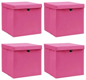 Κουτιά Αποθήκευσης με Καπάκια 4 τεμ Ροζ 32x32x32εκ Υφασμάτινα