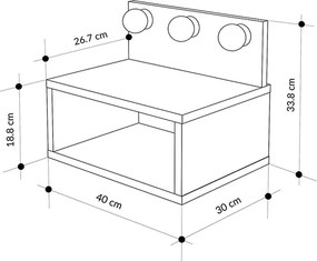 Κομοδίνο επιτοίχιο Treo Megapap με LED χρώμα λευκό 40x30x33,8εκ.