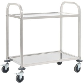 vidaXL Τρόλεϊ Κουζίνας με 2 Ράφια 95x45x83,5 εκ. από Ανοξείδωτο Ατσάλι
