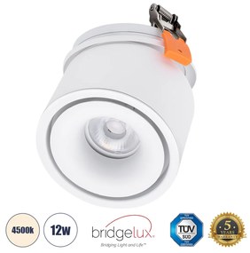 GloboStar® OMEGA-R 60294 Χωνευτό LED Spot Downlight TrimLess Φ10cm 12W 1560lm 36° AC 220-240V IP20 Φ10 x Υ8.2cm - Στρόγγυλο - Λευκό - Φυσικό Λευκό 4500K - Bridgelux COB - 5 Years Warranty