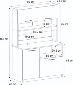 Έπιπλο κουζίνας Tuco 2 Megapap χρώμα λευκό 90x40x180εκ.