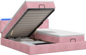 vidaXL Κρεβάτι Ottoman με Στρώμα και LED Ροζ 200 x 200 cm Βελούδο