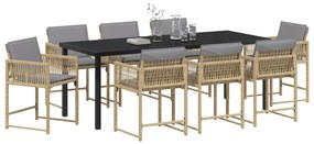 vidaXL Σετ Τραπεζαρίας Κήπου 9 Τεμαχίων με Μαξιλάρια Μπεζ Ρατάν PE