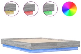 vidaXL Πλαίσιο Κρεβατιού με LED Γκρι Sonoma 135x190 εκ.