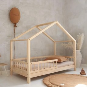 Κρεβάτι Παιδικό Montessori HouseBed Bello με Αφαιρούμενα Κάγκελα 23cm σε Φυσικό  Ξύλο  100×200cm  Luletto (Δώρο 10% έκπτωση στο Στρώμα)