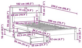 ΚΡΕΒΑΤΙ ΒΙΒΛΙΟΘΗΚΗ ΧΩΡΙΣ ΣΤΡΩΜΑ 90X200 ΕΚ. ΜΑΣΙΦ ΞΥΛΟ ΠΕΥΚΟΥ 3309820