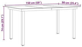 Τραπέζι Κήπου Μαύρο 150 x 90 x 74 εκ. από Αλουμίνιο / Γυαλί - Μαύρο