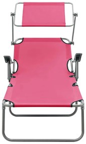 vidaXL Ξαπλώστρα Ροζ Ατσάλινη με Σκίαστρο