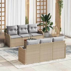 vidaXL Σετ Καναπέ Κήπου 7 pcs Μπεζ Πολυ ράταν