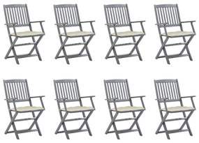 3078279 vidaXL Καρέκλες Εξ. Χώρου Πτυσσόμενες 8 τεμ. Ξύλο Ακακίας &amp; Μαξιλάρια Γκρι, 1 Τεμάχιο