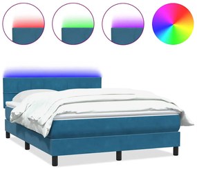 vidaXL Κρεβάτι Boxspring με Στρώμα &amp; LED Σκούρο Μπλε 140x210 εκ. Βελούδινο