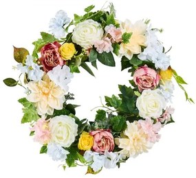 VEVOR Artificial Decorative Wreath 24 in White Pink Yellow Peonies Hydrangeas