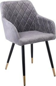 RENA Πολυθρόνα Μέταλλο Βαφή Μαύρο, Ύφασμα Velure, Απόχρωση Γκρι   2τμχ